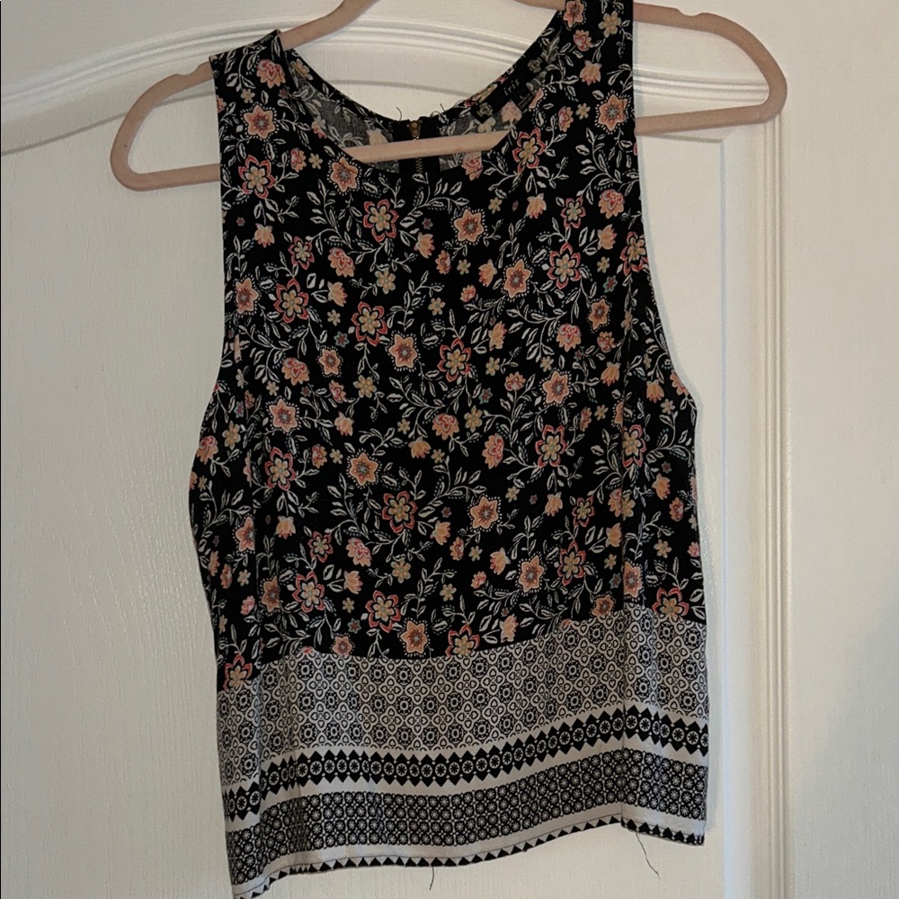 Floral Sleeveless Black Top
